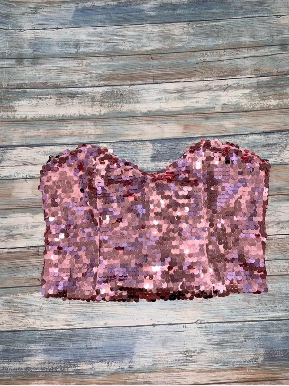 Superdown x Draya Michele Pink Sequin Strapless Bustier Crop Top L NWT - Picture 1 of 6
